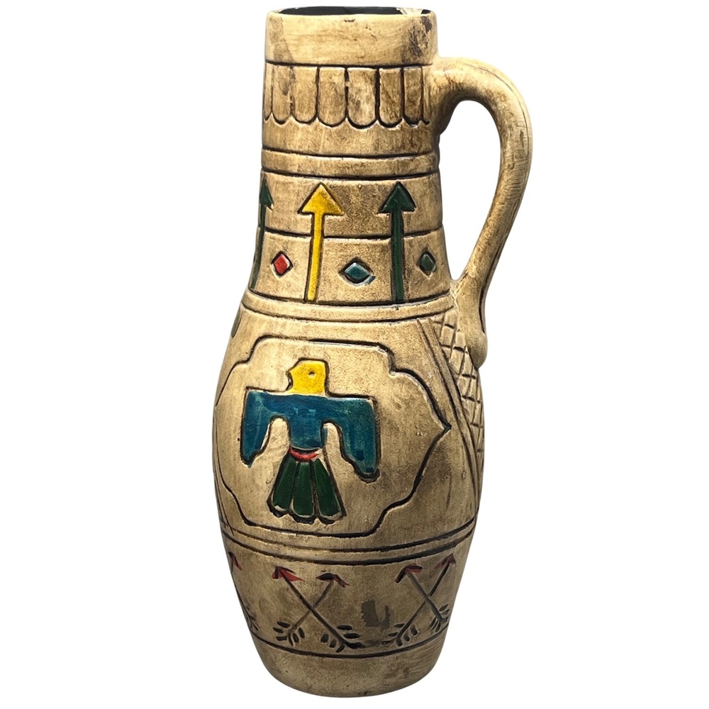 Fairway Colorful Chalkware‎ Indian Style Symbols Jug Vase Great  Smokey Mtn.